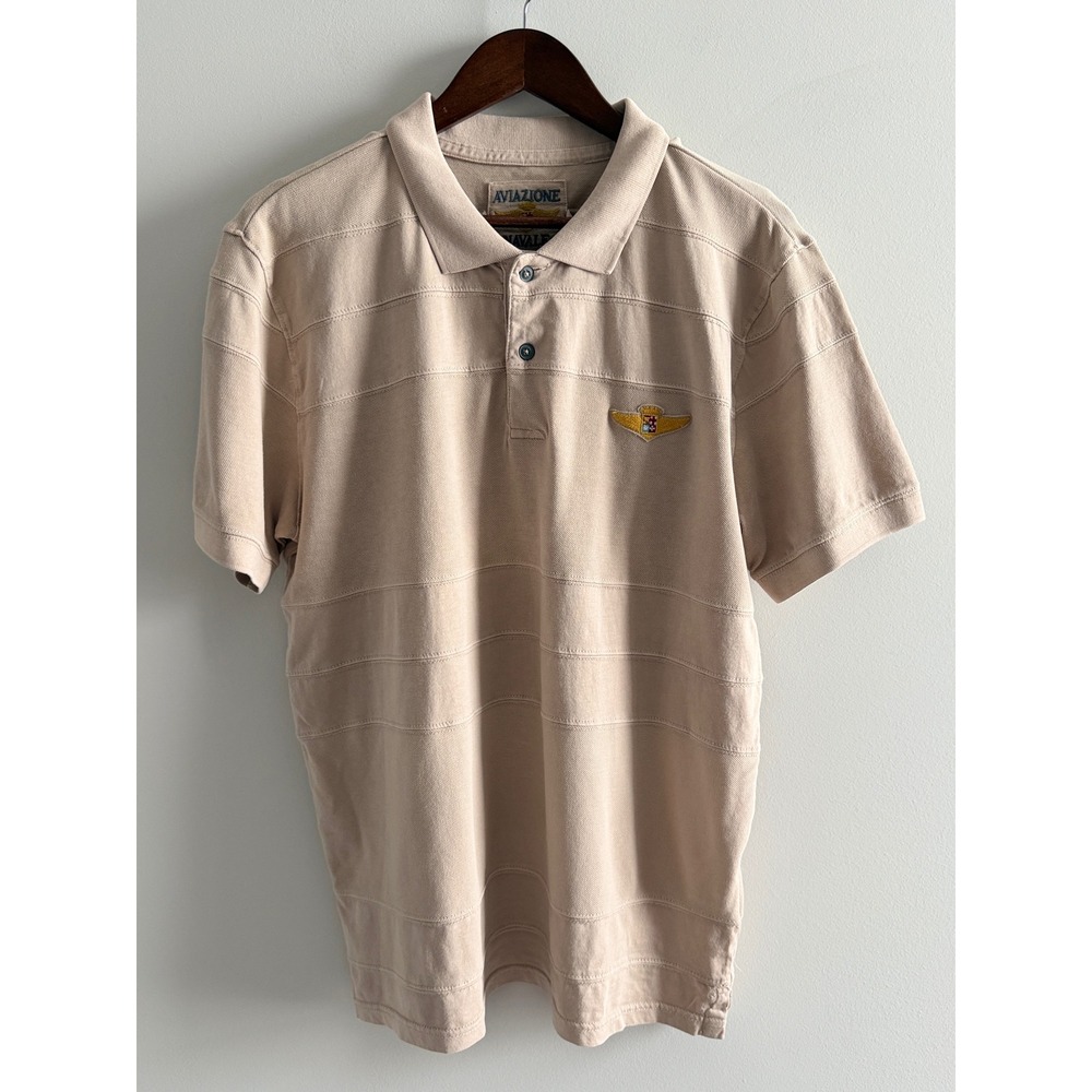 Aviazione‎ Navale Mens Tan Beige Paneled Pique Polo Shirt Flight Wing Crest NEW